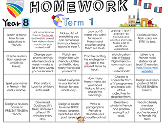 Homework grid - Year 8