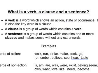 What is a verb, a clause and a sentence?