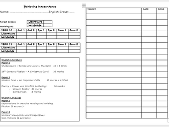 Achieving Independence Booklet - AQA English for revision, targets and scaffolding