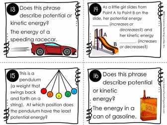 Potential and Kinetic Energy Task Cards