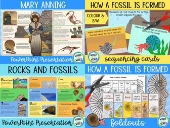 Rocks and fossils KS2 science bundle  including display PowerPoints and lesson activities