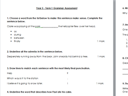 Year 5 Grammar Test - Term 1