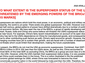 To what extent is the superpower status of the USA threatened by the emerging powers of the BRICs?