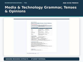 AQA GCSE French 8652 - Media & Technology Grammar, Tenses & Opinions