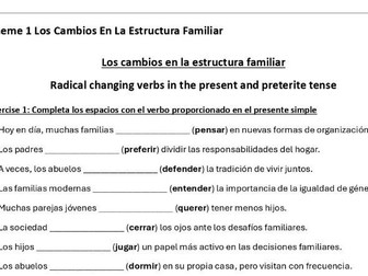 Los cambios en la estructura familiar: radical changing verbs in present and preterite tense