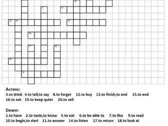 Spanish Crossword 20 most common VERBS with English clues