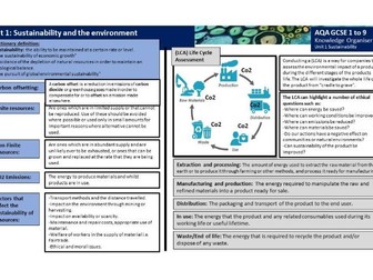 AQA GCSE DT Sustainability Knowledge organiser / revision sheet