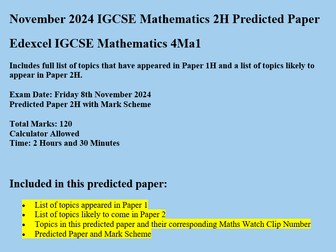 Edexcel IGCSE Mathematics 2H predicted Paper Nov 2024