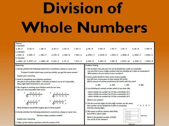 Addition, Subtraction, Multiplication and Division with whole Numbers ...