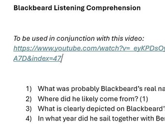 Blackbeard Listening Comprehension