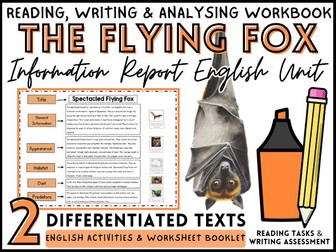 Australian Flying Fox | Information Text Reading & Writing Unit | Work Booklet