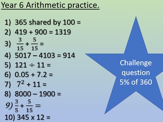 Year 6 mixed arithmetic starters perfect for SATs revision.