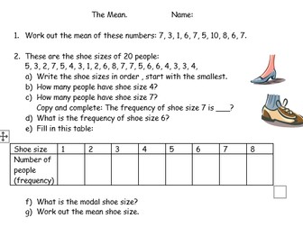 Mean from frequency table
