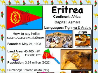 ERITREA History & Geography, Travel The World Worksheet