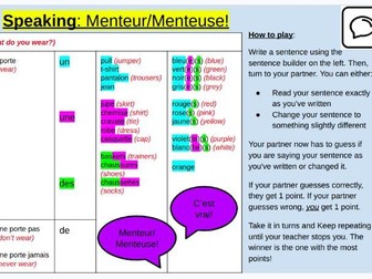 Les vêtements - Lesson 2 French KS3