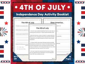 4th of July 2nd Grade Activities Booklet : Reading Activities, Writing Prompts