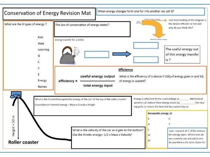 Conservation Of Energy Revision Mat | Teaching Resources