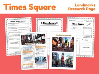 Times Square Landmark Research Project | New York Geography Worksheets