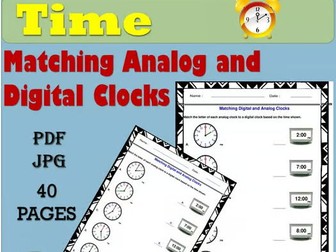 Matching Analog and Digital Clocks -Tell the Time - Time Worksheets