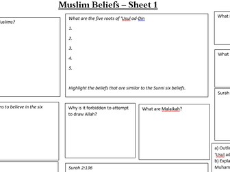 Edexcel revision question sheet Muslim beliefs