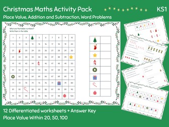 Christmas Maths Year 1 | Missing Numbers, Addition, Subtraction & Word Problems to 100 | KS1