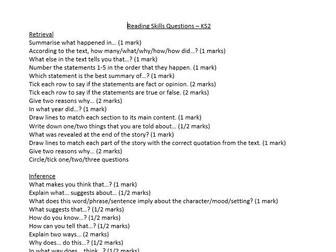 KS1 and 2 - Reading question and answer stems