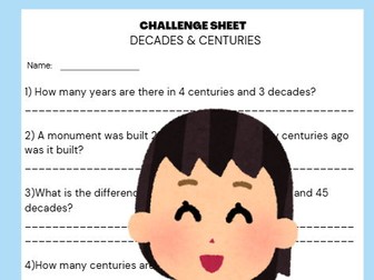 Decades & Centuries Challenge Sheet for Year 6