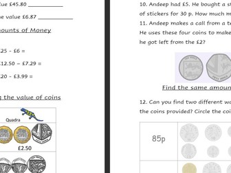 Maths Money Cold Task Year 4: Checklist and Resource