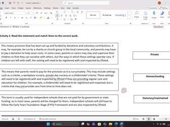 Element 1 – Wider Context: Matching Activity (EduNest)