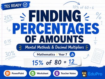 Finding Percentages of Amounts | Year 7 Maths Lesson, Worksheet & Teacher Notes