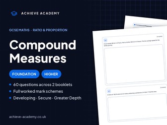 Compound Measures GCSE Maths Booklets | Foundation & Higher + Mark Schemes