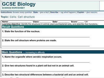 AQA GCSE Biology Cell Structure Worksheet | Questions, Answers & Misconceptions