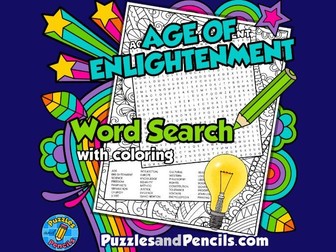 Age of Enlightenment Word Search Puzzle Activity with Colouring | Eras in World History
