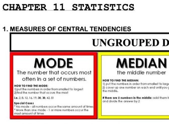 NOTES FOR STATISTICS CHAPTER REVISION