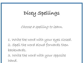 Dicey spellings: activity sheet to learn spellings.