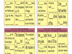 Adverbs of Frequency & Frequency Expressions Tic-Tac-Toe or Bingo Game