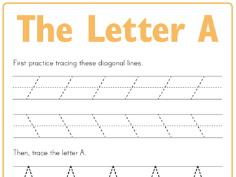 Kindergarten "A" Tracer Practice Worksheet