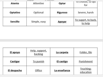 AQA GCSE Spanish vocabulary – My studies & life at school – match up cards