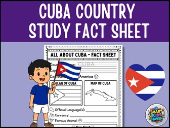 Cuba Map and Flag Country Study Research Project Worksheet Geography Activity.