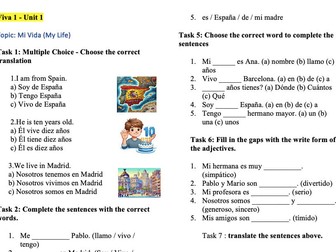 Module 1 Viva 1 , Mi vida Revision  with answers PDF  and Word