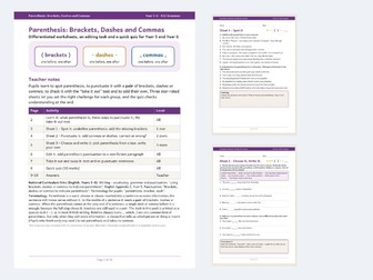 Parenthesis Worksheets Brackets Dashes Commas Y5/6