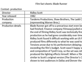 Blade Runner Info Sheet- Eduqas A level Film Studies