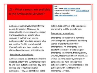 What careers are available in the Ambulance service?