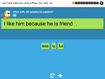I can make adjectives using suffixes (-ful, -less, -ly) - Interactive Activity - Year 2 Spag