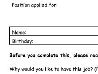 Classroom job application template