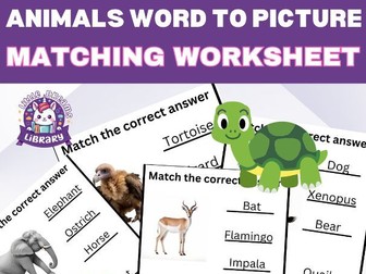 Engaging Animal Word to Picture Match Game Vocabulary & Motor Skills Activity