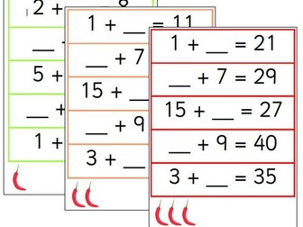 Mixed missing number addition cards