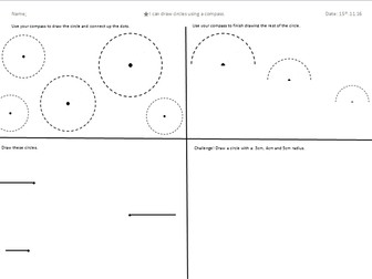 Drawing circles with a compass work sheet
