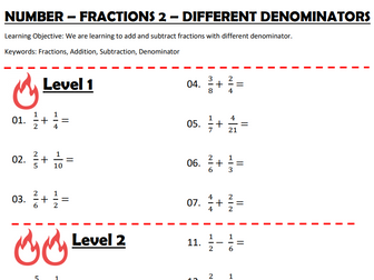 Number - Fractions 2 - Adding and Subtracting Fractions (Different Denominators)