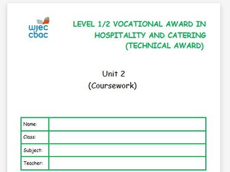 WJEC Hospitality and Catering Full Unit 2 Theory Student Booklet